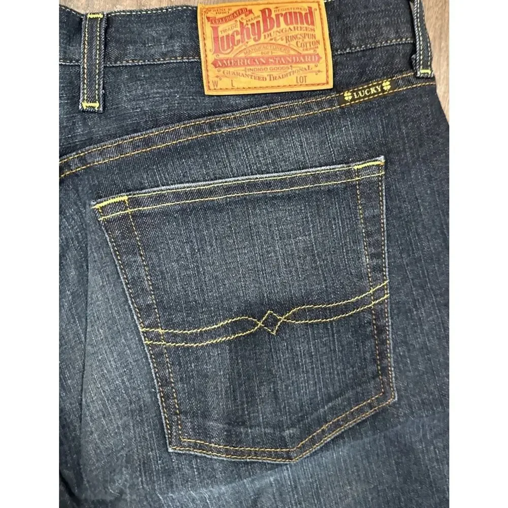 Lucky Brand Classic Dungarees Jeans Mens 36x32 Dark Wash Denim Blue Boot Cut Y2K